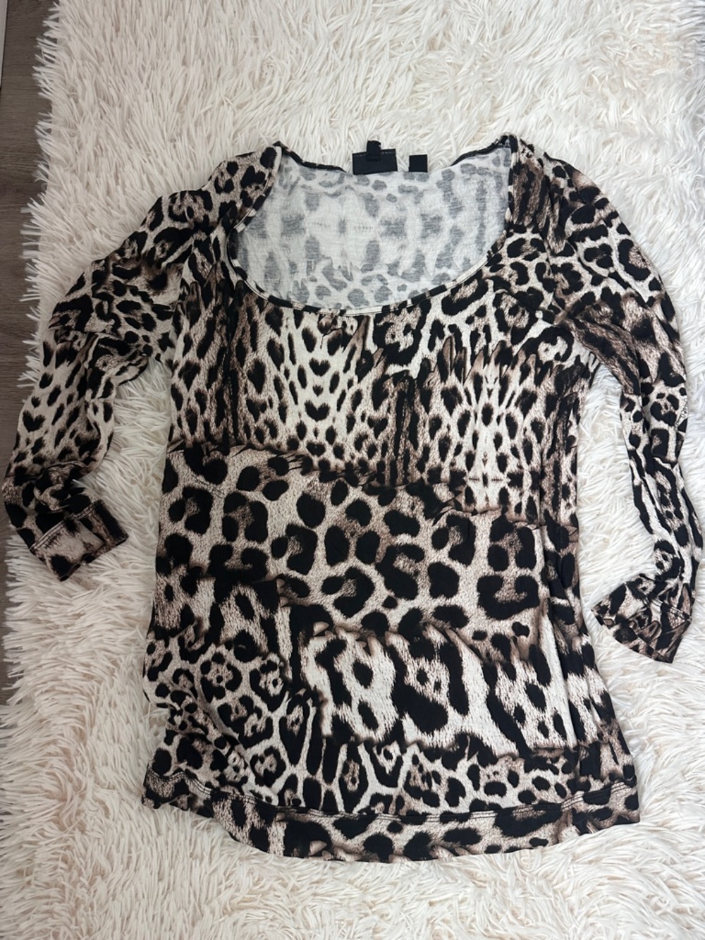 Just Cavalli Leopard-Print Long Sleeve Scoop Neck Top - Black & Brown